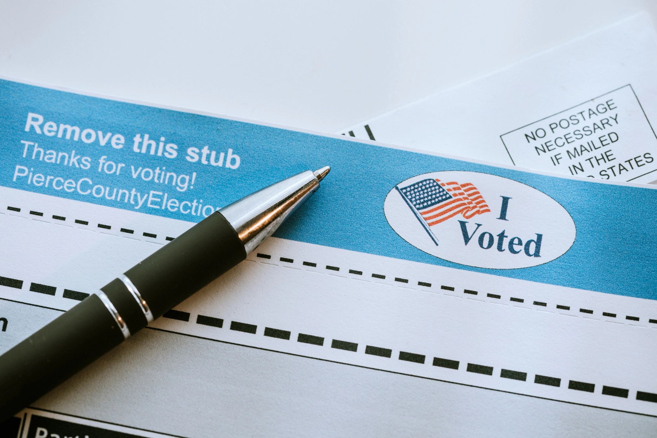 Close-up of a mail-in ballot ready to be completed